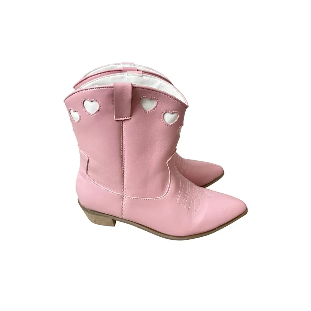 Lola + The‎ Boys Pink Heart Cutout Western Cowboy Boots Kids Size 4Y